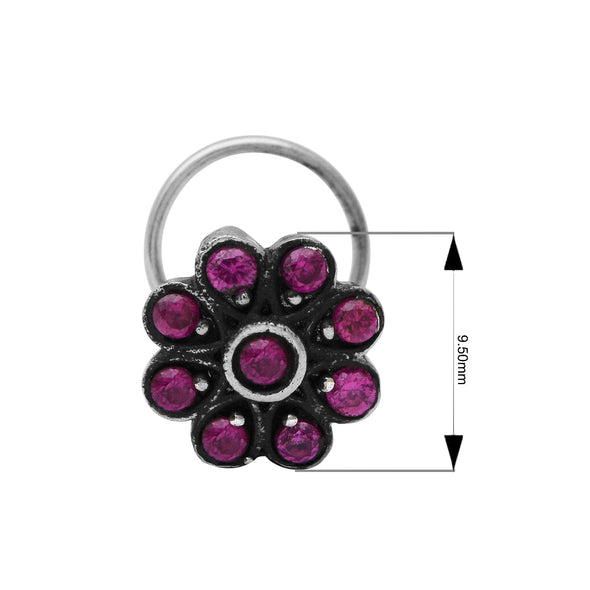 Traditional Navratna Pink Stone Nose Pin - Sterling Silver