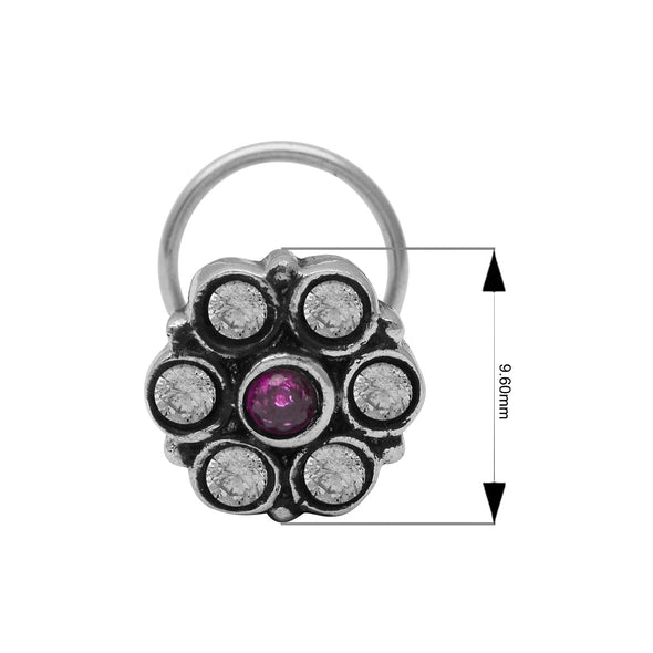 Traditional Navratna Pink & White Stone Nose Pin - Sterling Silver