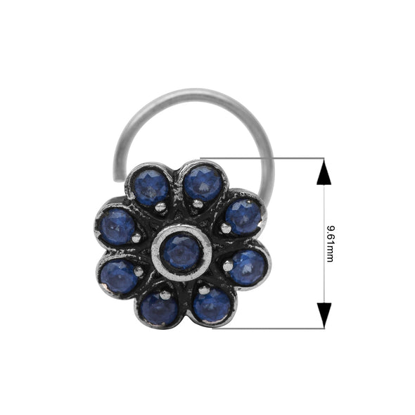 Traditional Navratna Blue Stone Nose Pin - Sterling Silver