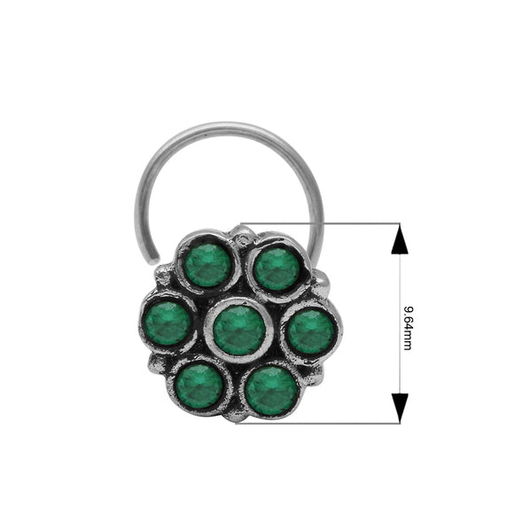 Traditional Navratna Green Stone Nose Pin - Sterling Silver