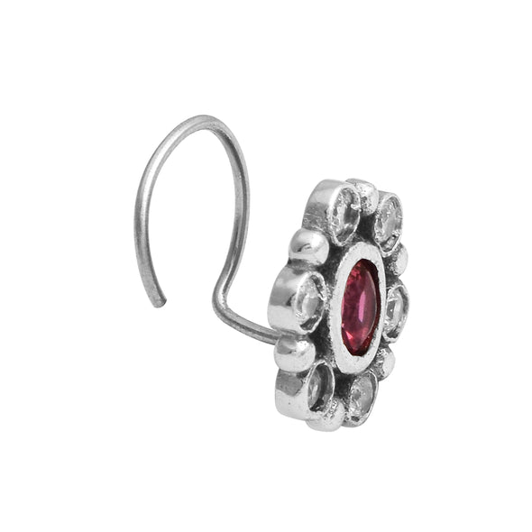 Red Gemstone Nose Pin – Sterling Silver