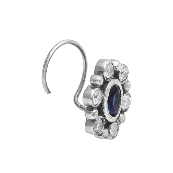Blue Gemstone Nose Pin – Sterling Silver