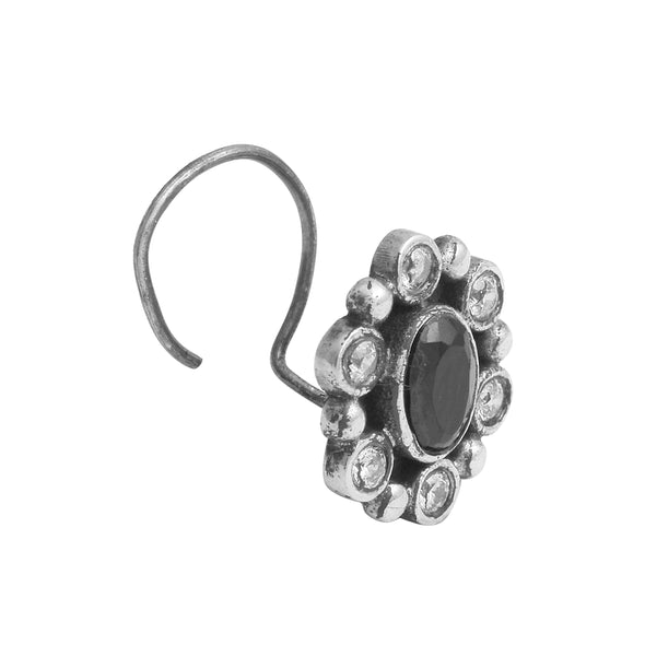 Black Gemstone Nose Pin – Sterling Silver