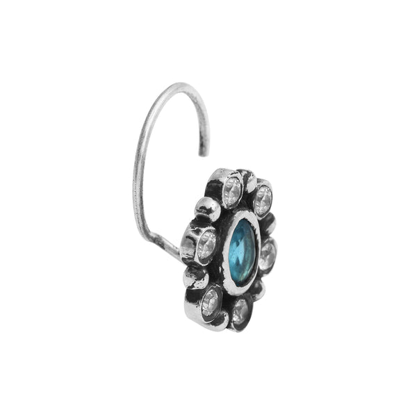 Blue Gemstone Nose Pin – Sterling Silver