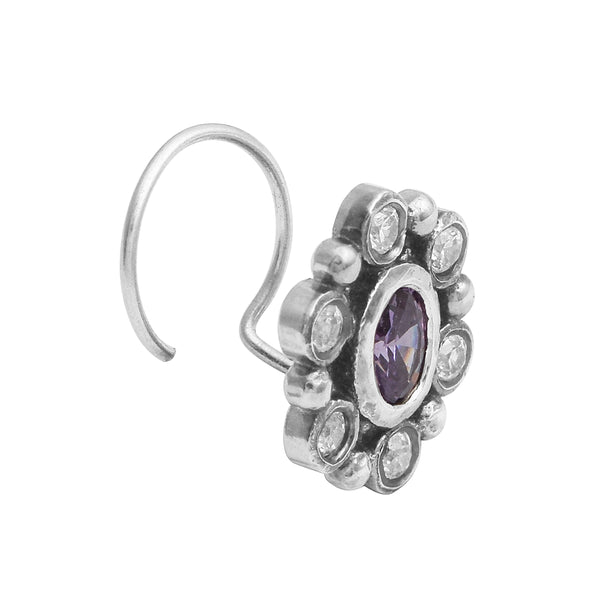 Purple Gemstone Nose Pin – Sterling Silver