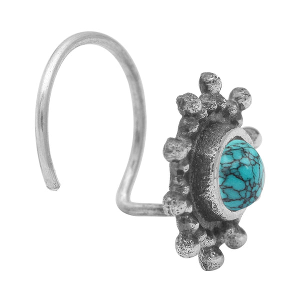 Blue Turquoise Nose Pin - Sterling Silver