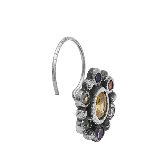 Navratna Oval Yellow Nose Pin - Sterling Silver