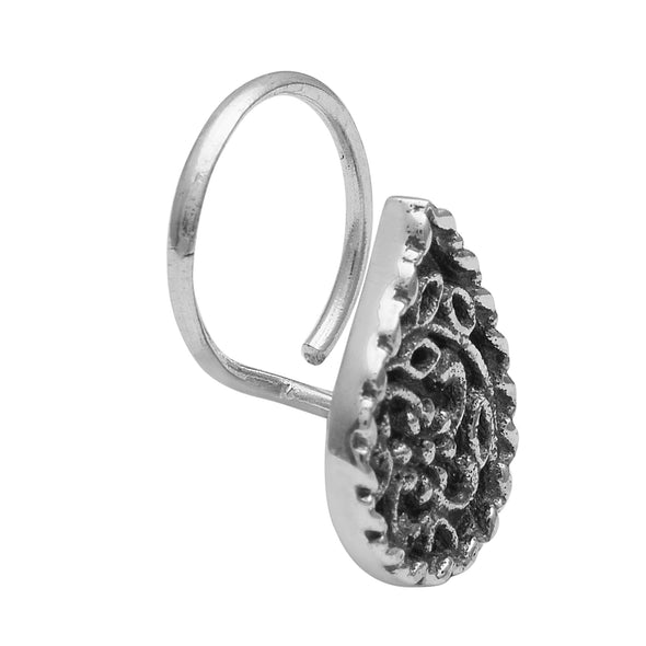 Oxidized Floral Paisley Design Nose Pin - Sterling Silver