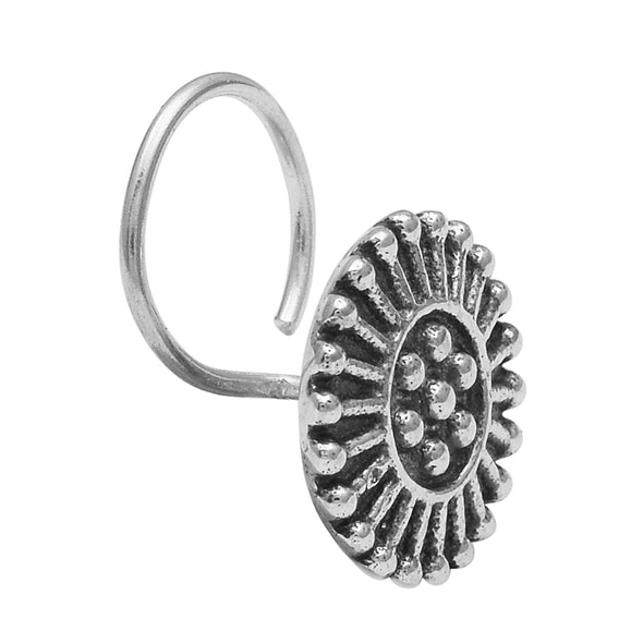 Sunburst Tribal Oxidized Nose Pin – Sterling Silver