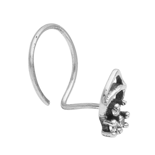 White Gemstone Leaf Design Nose Pin - Sterling Silver