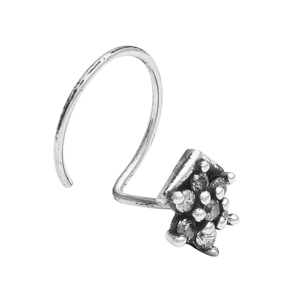 White Gemstone Geometric Nose Pin - Sterling Silver