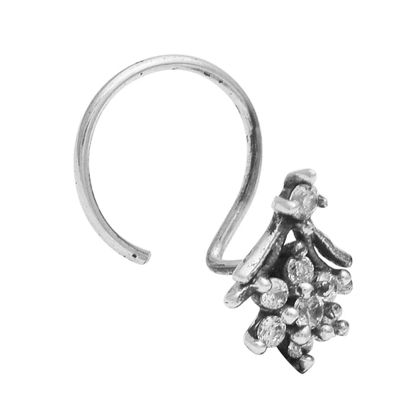 White Gemstone Leaf Cluster Nose Pin - Sterling Silver