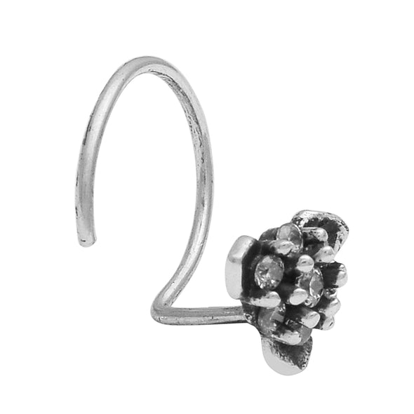White Gemstone Tri-Cluster Nose Pin - Sterling Silver