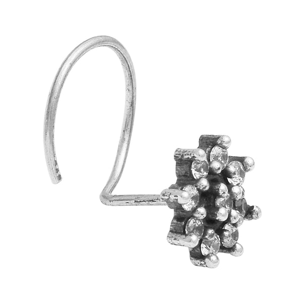 White Gemstone Nose Pin - Sterling Silver