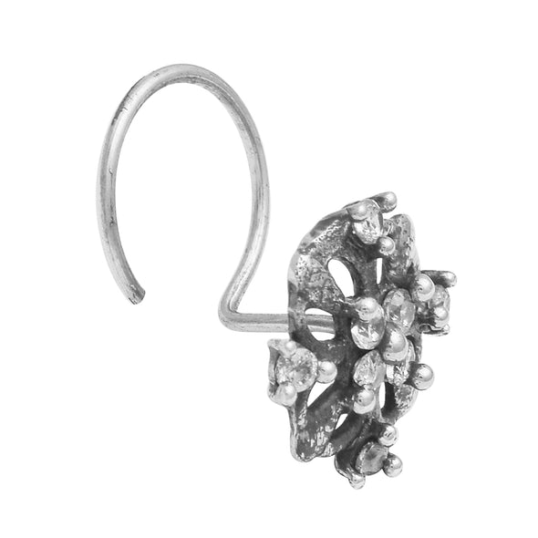 Cutout Floral Diamond Nose Pin - Sterling Silver