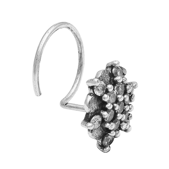 White Gemstone Floral Cluster Nose Pin - Sterling Silver