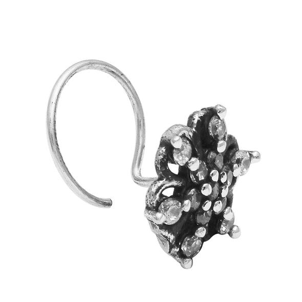 Floral Diamond Cluster Nose Pin - Sterling Silver