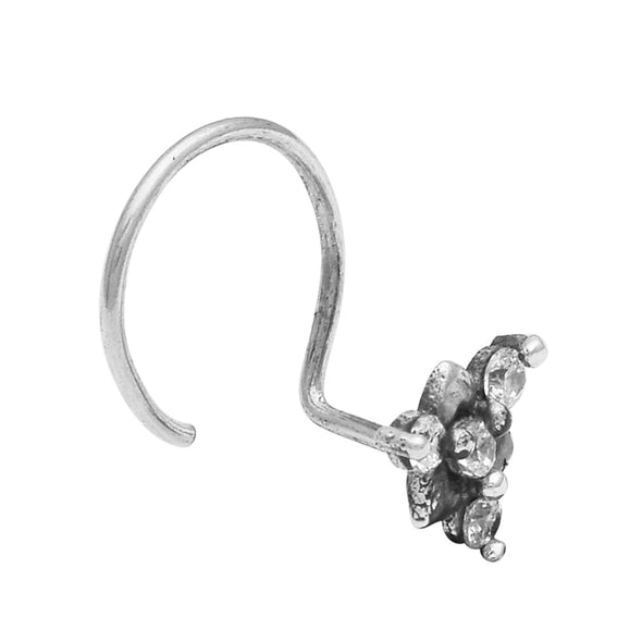 Petite Floral Diamond Nose Pin - Sterling Silver