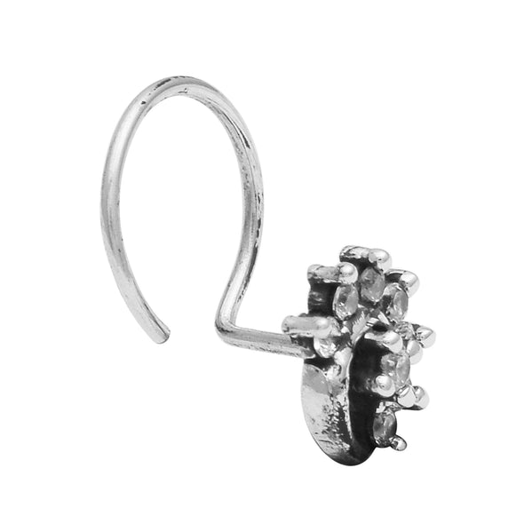 Floral Twist Diamond Nose Pin - Sterling Silver