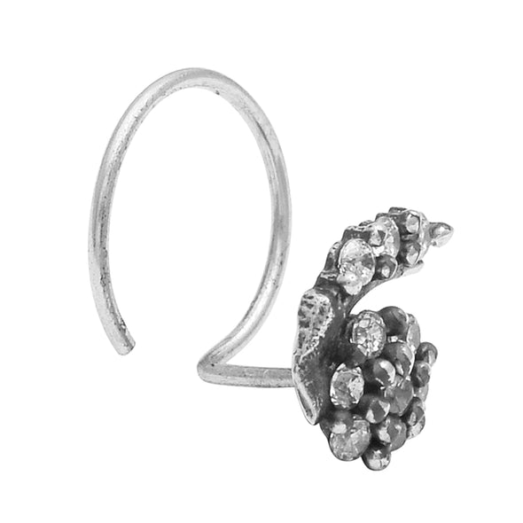 Curved Floral Diamond Nose Pin - Sterling Silver