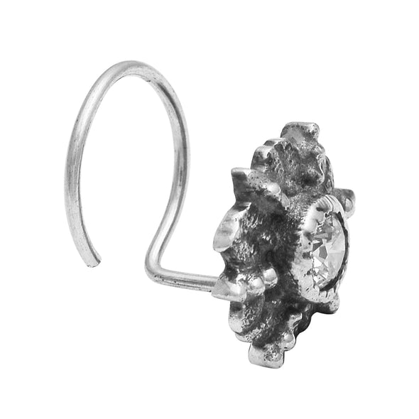 Sunflower Oxidized Nose Pin - Sterling Silver