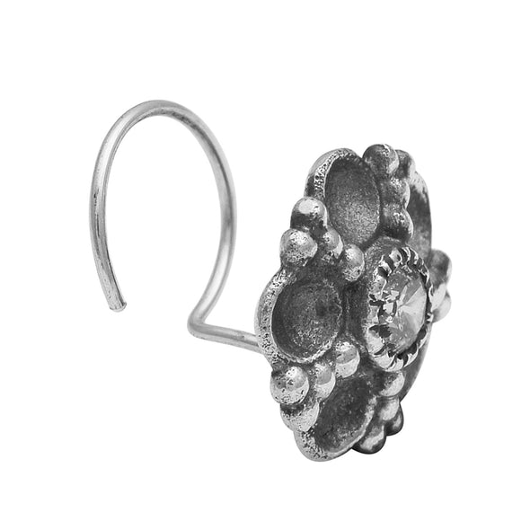 Oxidized Floral Nose Pin - Sterling Silver