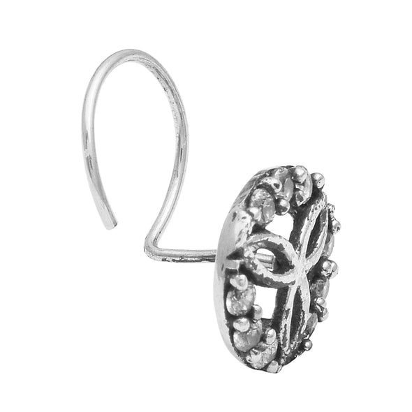 Floral Trinity Oxidized Nose Pin - Sterling Silver