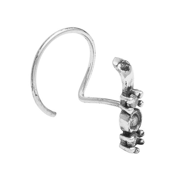 White Gemstone Nose Pin Oxidized Vertical Drop - Sterling Silver