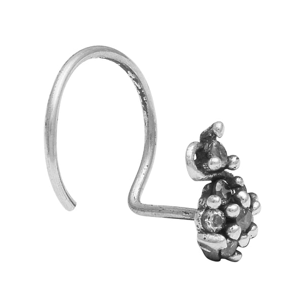 White Gemstone Cluster Nose Pin - Sterling Silver