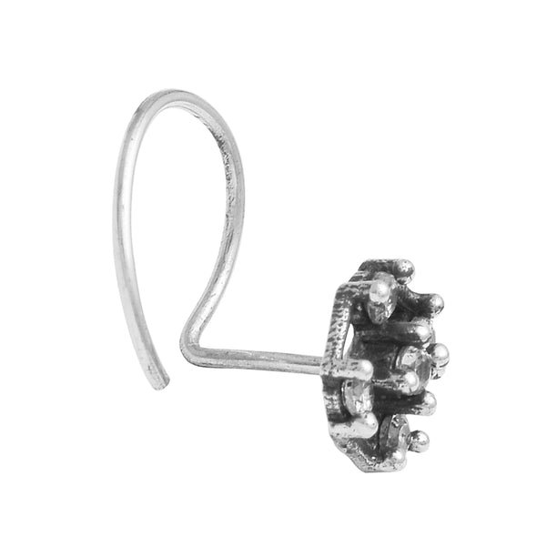 White Gemstone Hexagon Nose Pin - Sterling Silver