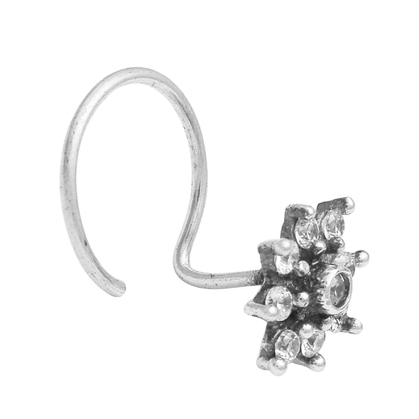 White Gemstone Floral Cluster Star Nose Pin - Sterling Silver