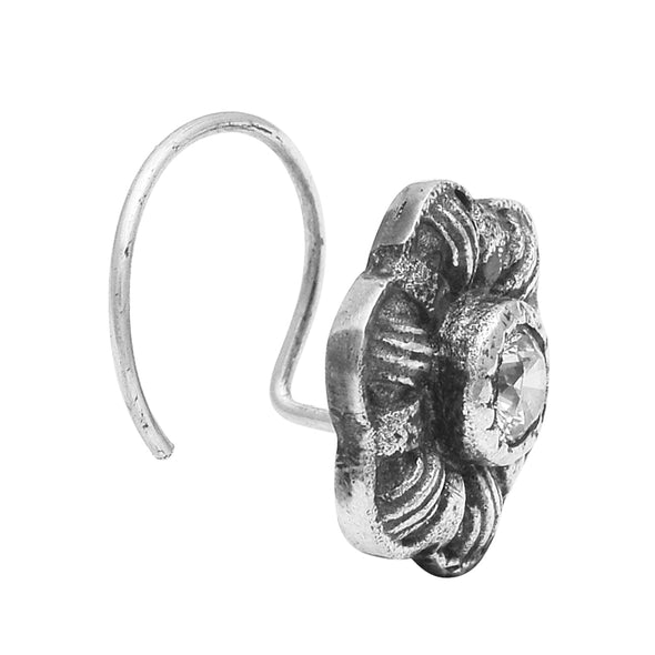 Oxidized Floral Nose Pin - Sterling Silver