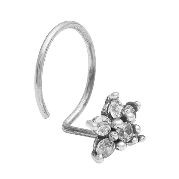 Oxidized Floral Nose Pin - Sterling Silver