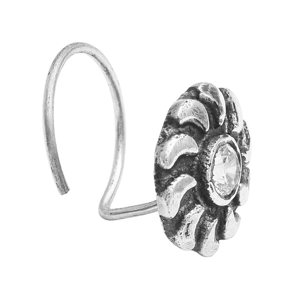 Oxidized Swirl Floral Nose Pin - Sterling Silver