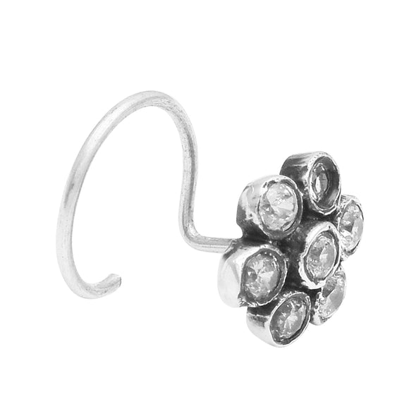 Oxidized Floral Nose Pin - Sterling Silver