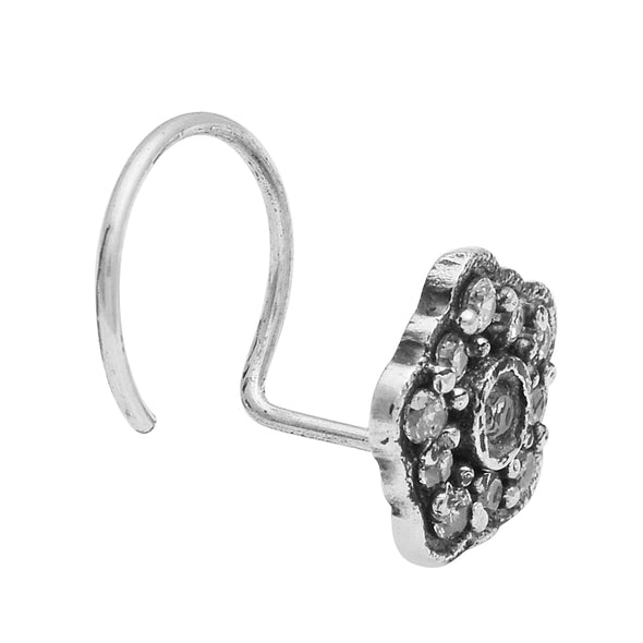 White Gemstone Halo Nose Pin - Sterling Silver