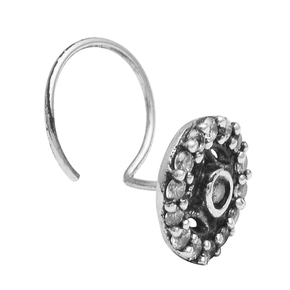 White Gemstone Halo Nose Pin - Sterling Silver