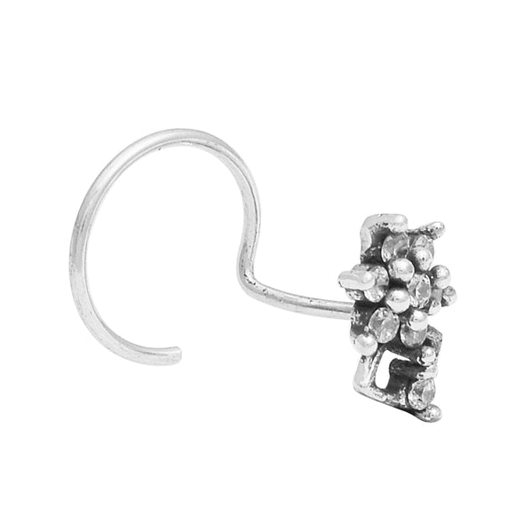 Floral Cluster Drop Nose Pin  - Sterling Silver