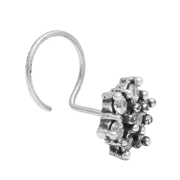 Oxidized Floral Cluster Nose Pin - Sterling Silver