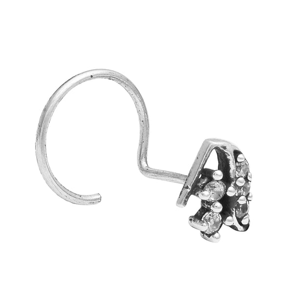 White Gemstone Dual Leaf Nose Pin - Sterling Silver