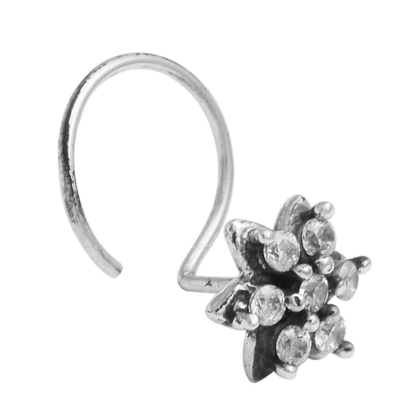 Floral Nose Pin Six Petal Design - Sterling Silver