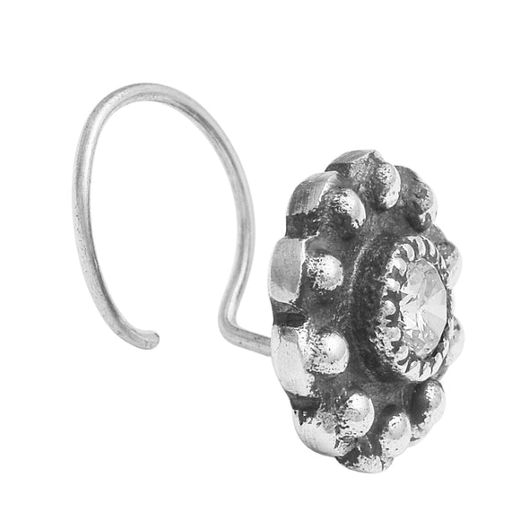 Oxidized Floral Nose Pin - Sterling Silver