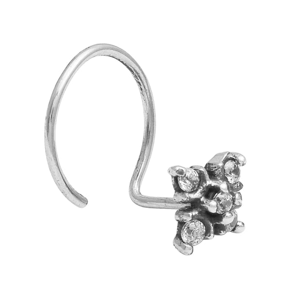 Square Cluster Nose Pin Minimalist Floral - Sterling Silver