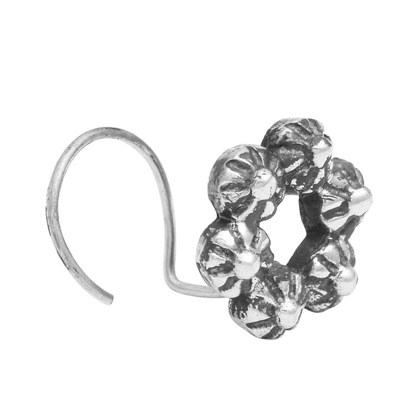 Oxidized Circle Flower Nose Pin - Sterling Silver