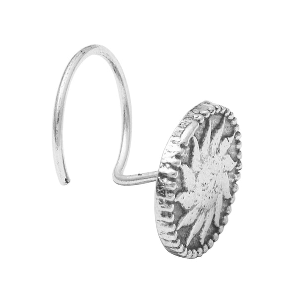 Oxidized Sunburst Floral Nose Pin - Sterling Silver