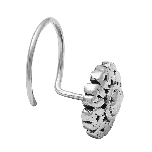 Oxidized Floral Nose Pin Antique Ethnic Design - Sterling Silver