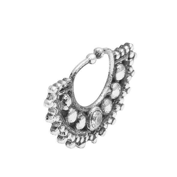 White Gemstone Septum Nose Pin– Sterling Silver