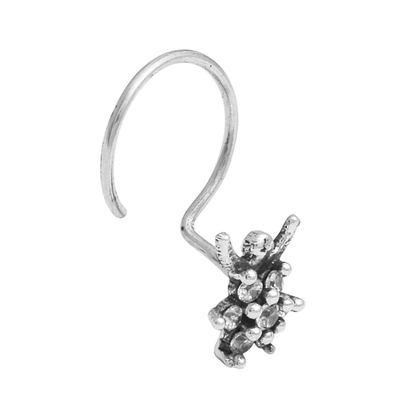White Gemstone Floral Cluster Nose Pin - Sterling Silver