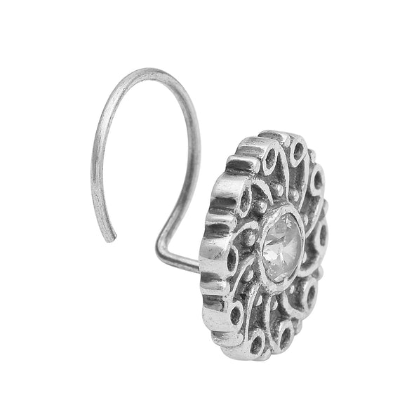 White Gemstone Nose Pin - Sterling Silver