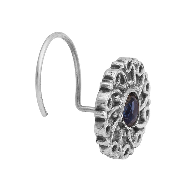 Blue Gemstone Nose Pin - Sterling Silver